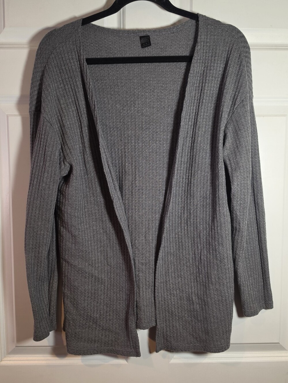 Shein Gray Open-Front Women’s Waffle Knit Sweater Cardigan Lightweight XS